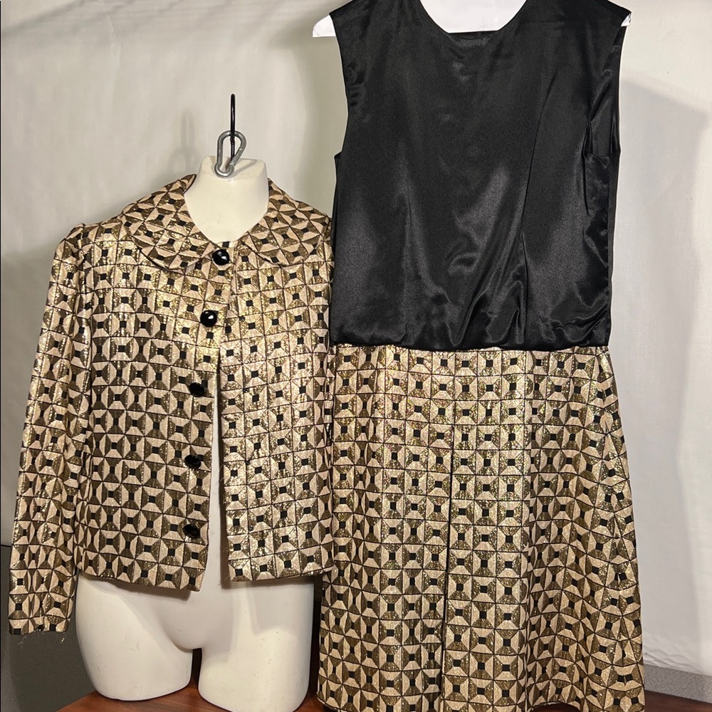 Jane Justin,70s for Don Sophisticates,black and gold lame’cocktail suit